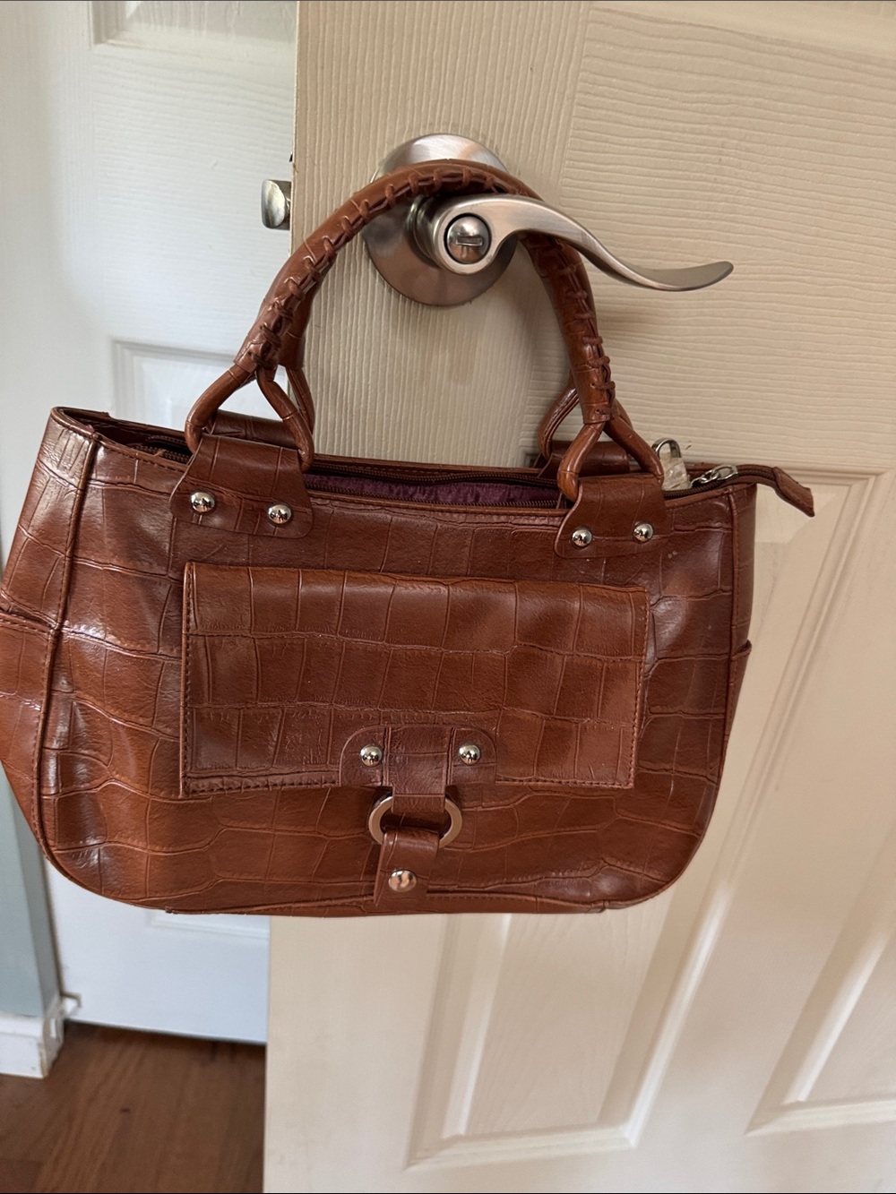 Maxx New York Brown Croc-Embossed Shoulder Bag